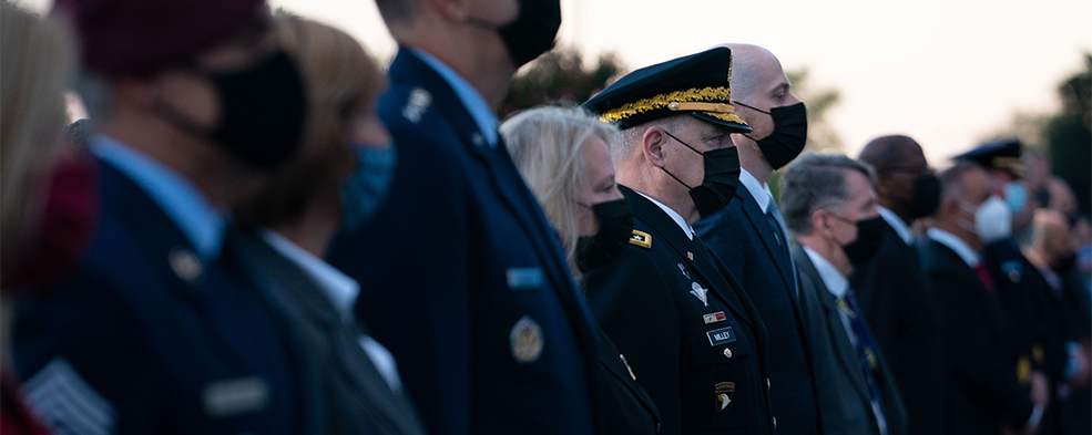 Gen. Mark A. Milley, chairman of the Joint Chiefs of Staff, Vice Chairman of the Joint Chiefs of Staff Air Force Gen. John E. Hyten, and Senior Enlisted Advisor to the Chairman (SEAC) Ramon 